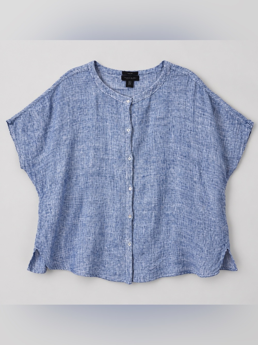 Tahari 100% Linen Button Up Top Medium Coastal Euro Summer Fisherman Lagenlook